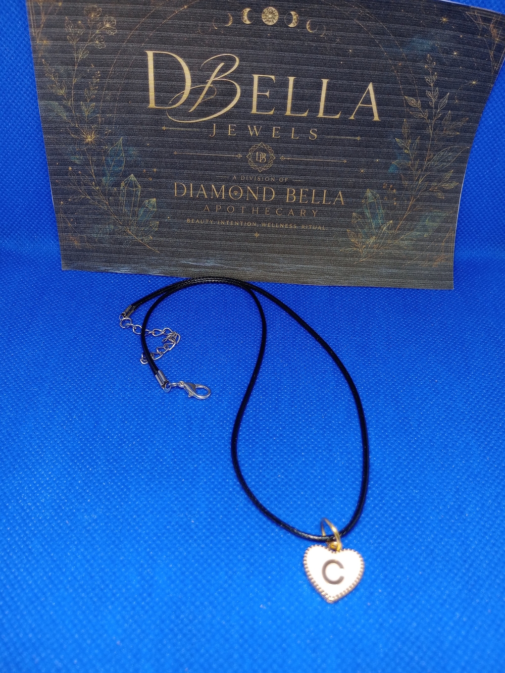 Heart Initial C Pendant Necklace in Black